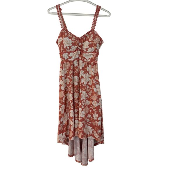 No Boundaries Floral High Low Dress Womens S Rust White - Picture 1 of 7